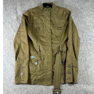 VINTAGE Oakley Jacket Womens XS Green Military Utility Belted Moto Field Coat